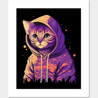 Cool Cat in a Vaporwave Hoodie Posters and Art